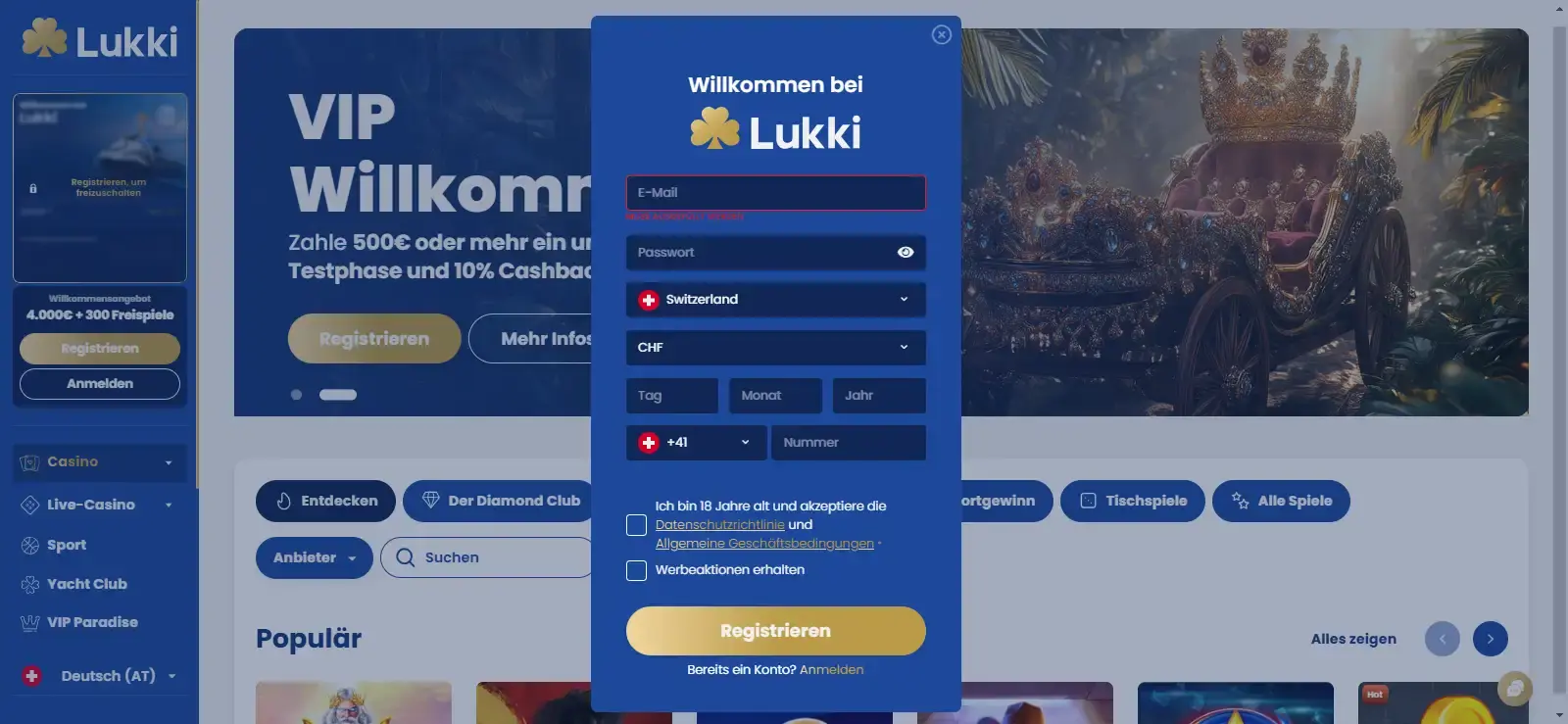 Aktuelle Lukki-Registrierungsoberfläche mit dem Einstieg über Join Now und dem Registrierungsformular